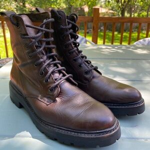 Frye Combat Lace Up Leather Brown Boots Sz 7.5